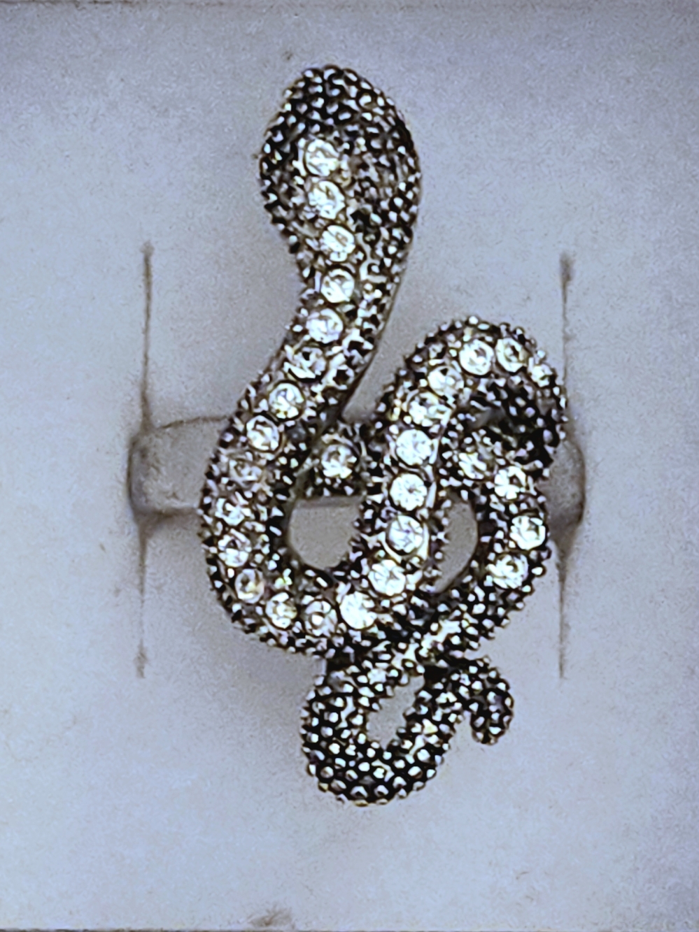 Silver Toned And Crystal Snake Ring